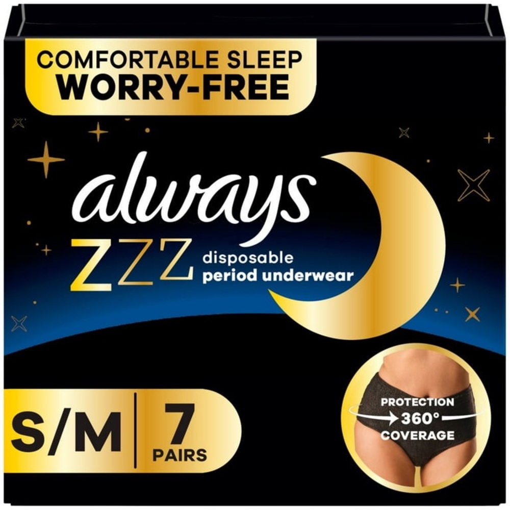 Always ZZZ Overnight Disposable Period Underwear, Size S–M (4 Count Remaining)